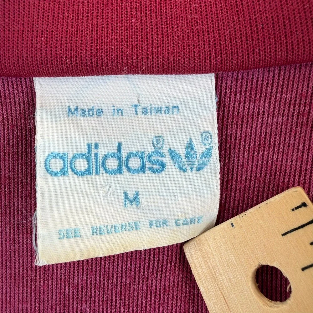 Vtg 80s Adidas Trefoil Track Jacket Maroon Burgundy Pinstripe Taiwan Mens M